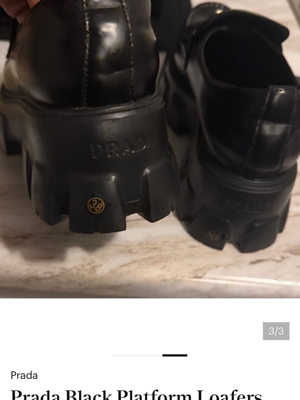 Prada Black Leather Lug-Sole Penny Loafers with Triangle Logo - Picture 2 of 3